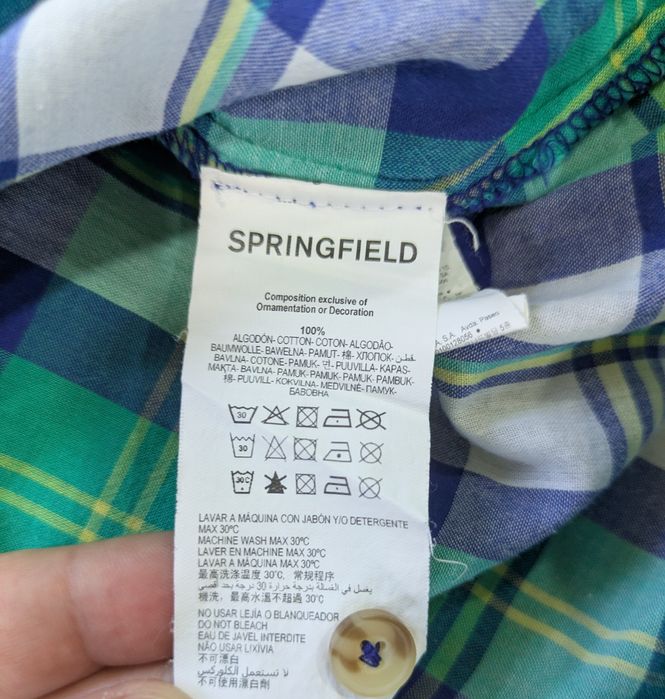 Camisa padrão Verde Azul Springfield, Algodão, Tamanho 40, Nova
T