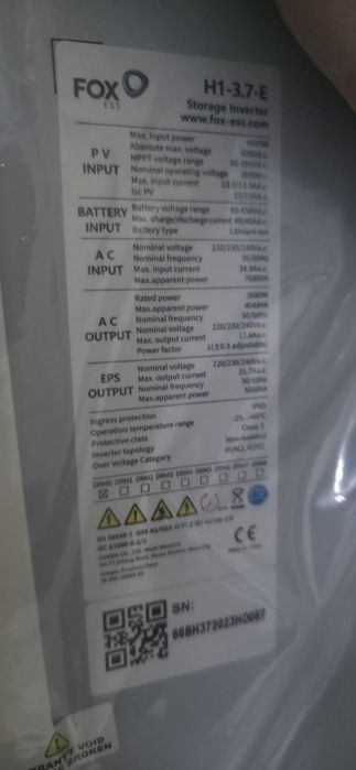 Inversor Solar Fox ess H1-3.7-E NOVO