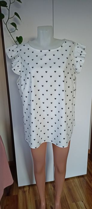 Biała bluzka w czarne serca  EMERY ROSE 3XL  - nowa