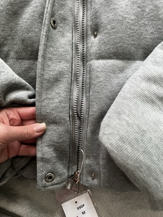 Короткий пуховик меланж трикотаж сірий кашемір пуффер куртка