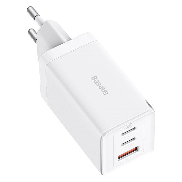 Szybka ładowarka sieciowa GaN 2xUSB C 1xUSB 65W Baseus GaN5 Pro + kabe