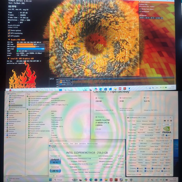 Lenovo P53 Quadro RTX 4000 8Gb i7-9850h 16Gb Ram 256G m2 15.6” ноутбук