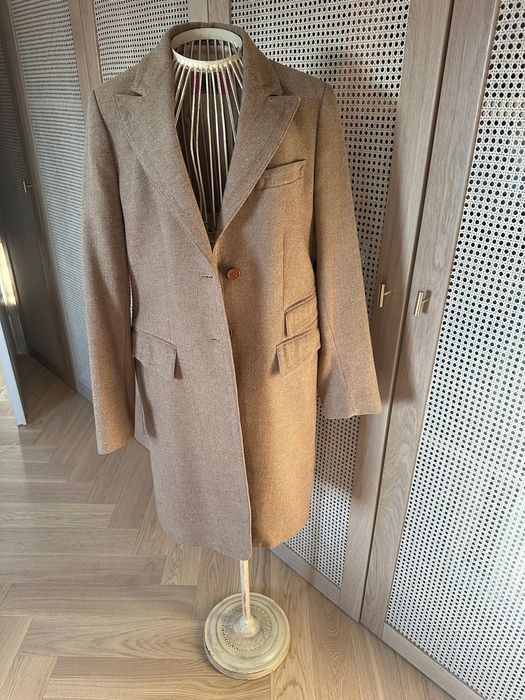 Płaszcz wełniany beżowy w jodełkę