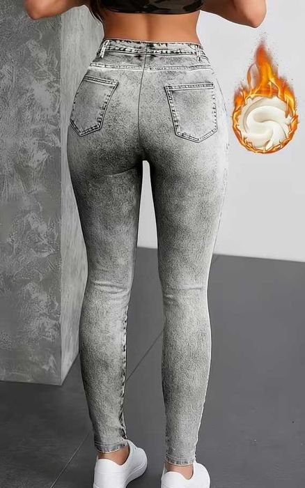 Принтованные утепленные леггинсы, лосины под джинсы, батал