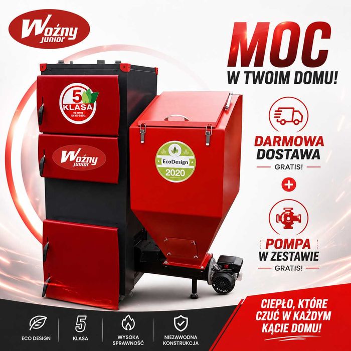 Kocioł piec c.o. na groszek 25kW do 200m2 5 klasa darmowa dostawa podajnik żeliwny