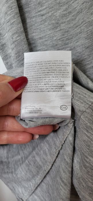 Bluzka C&A M szara z nadrukiem sowy rękaw 3/4