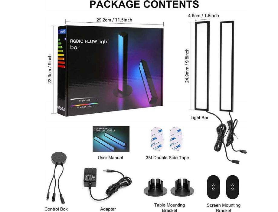 Lampa aled light do TV PC Light bar RGB 2 szt