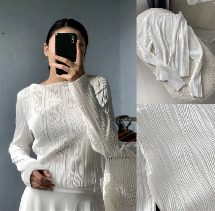 Білий нарядний жіночий лонгслів