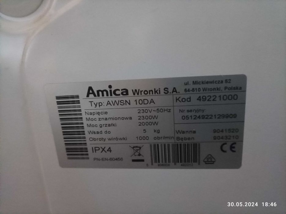 Pralka Amica Nawigator AWSN 10DA części.