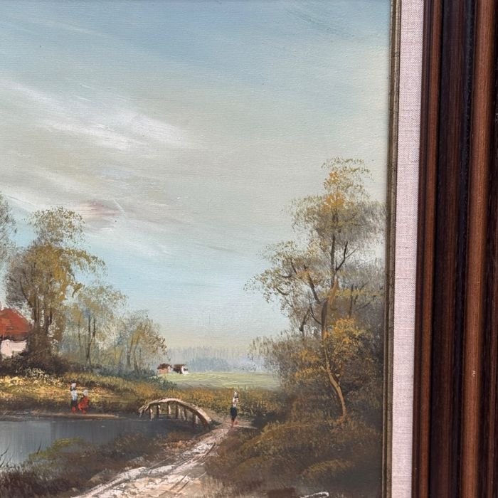 Pejzaż olejny na płótnie w drewnianej ramie b5/12052