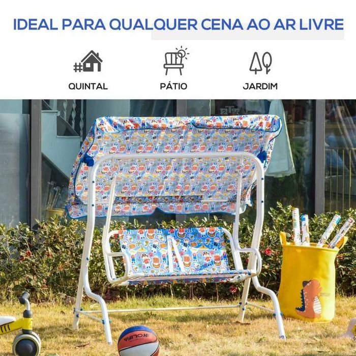 Baloiço Infantil de Jardim com Toldo e Cintos de Segurança - Azul