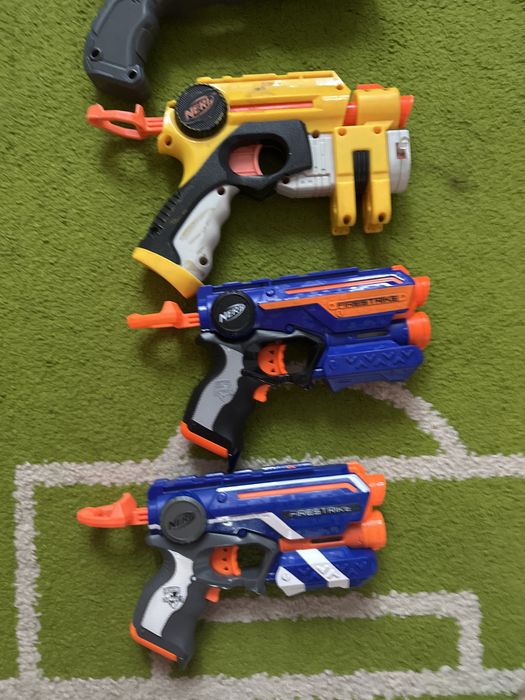 Pistolet Nerf maly, sredni, duzy, magazynki
