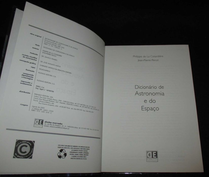 Livro Dicionário de Astronomia e do Espaço Jean-Pierre Penot