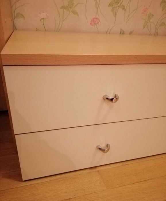 Тумба бежевая, комод деревянный 2 выдвижных ящика с ручками 35×95×45см