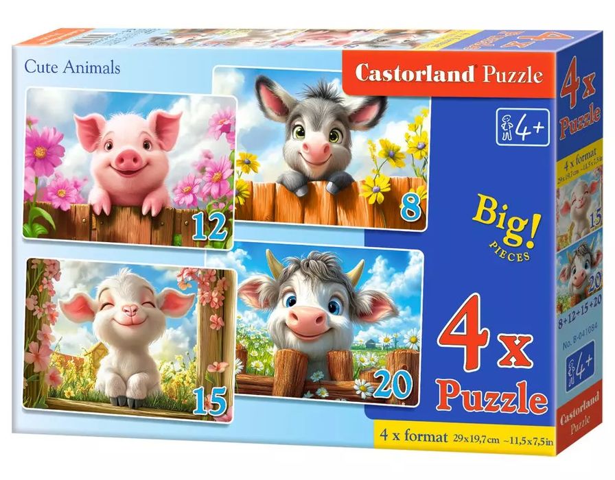 Puzzle 4w1. Śliczne zwierzęta. Nowy Produkt