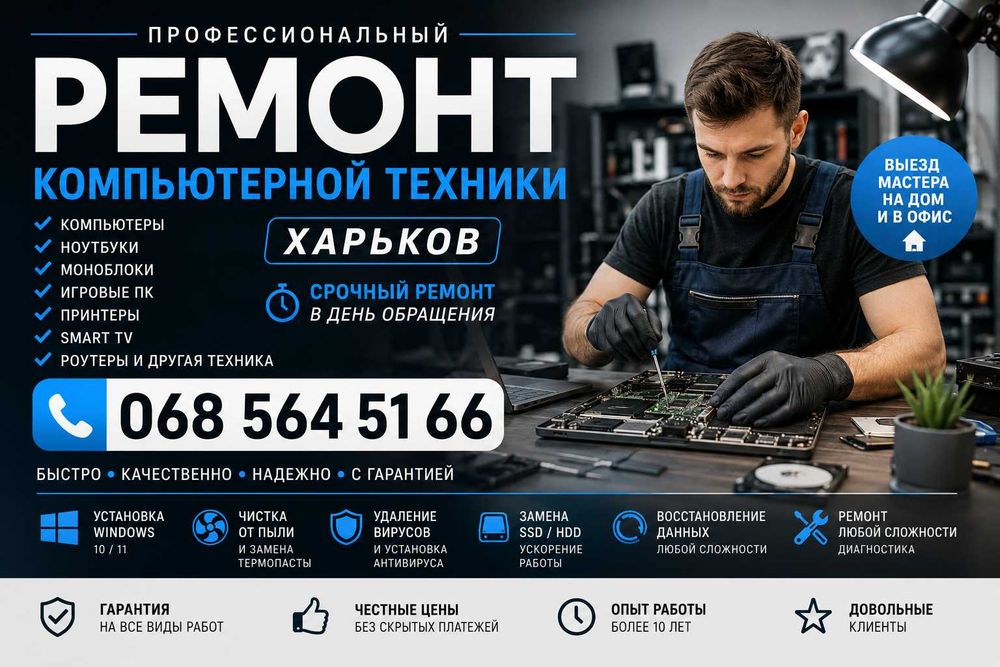Компьютерная помощь на дому. Установка Windows, чистка, ремонт тв