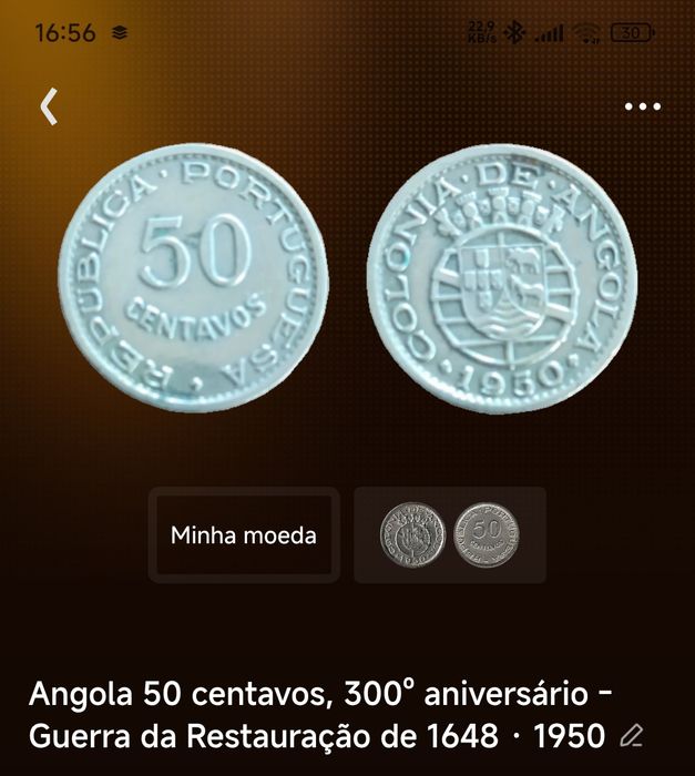 Moeda antiga de Angola