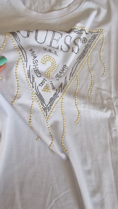 Biały t-shirt damski bawełna cyrkonie