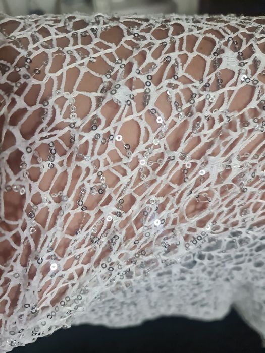 Pantalonas transparentes brancas com lantejoulas prata