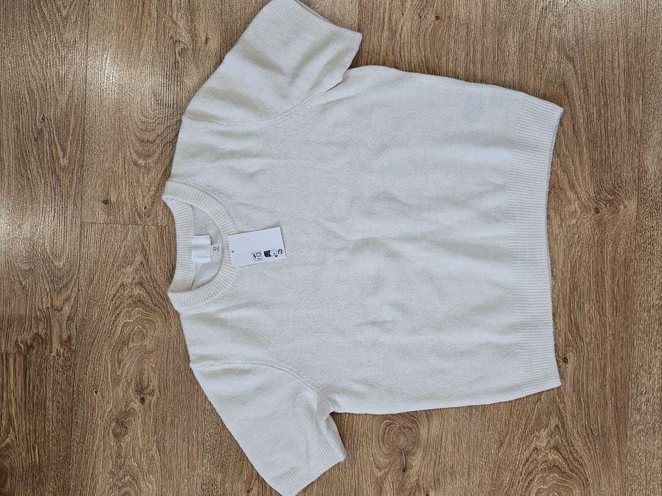 Sweterek z Krótkim Rękawem H&M M 38 Biały Ecru Dzianinowy Top NOWY