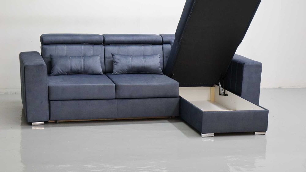 TGR NAROŻNIK funkcja spania pojemnik regulowane zagłówk niebieskoszary