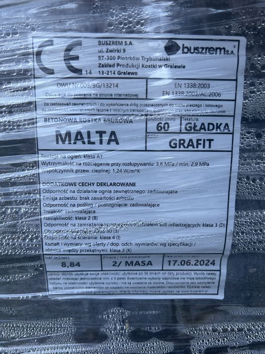 NOWA. Betonowa kostka brukowa Malta 6 cm tekstura gladka. Kolor Grafit