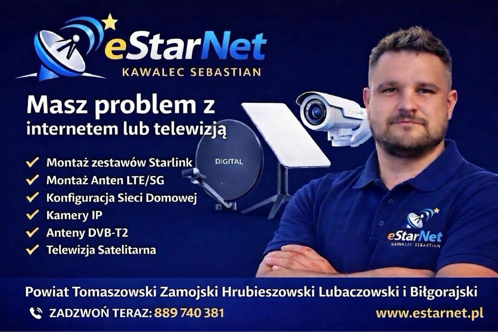 Montaz anten Starlink, instalacje Lan/LTE/5G, monitoring, kamery, SAT/DVBT2
