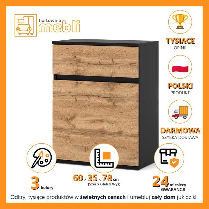 Komoda Nowoczesna Kimi Z Szufladą Młodzieżowa Szafka 60cm Do Sypialni