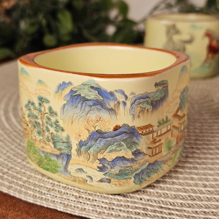 Керамічна чайна піала ❱ квадратна з кольоровим малюнком ❰ 140мл