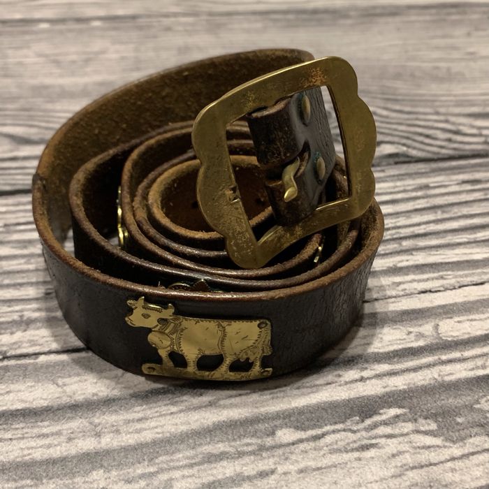 Винтажный кожаный ремень пояс Etro Vintage Alpine Swiss Leather Belt
