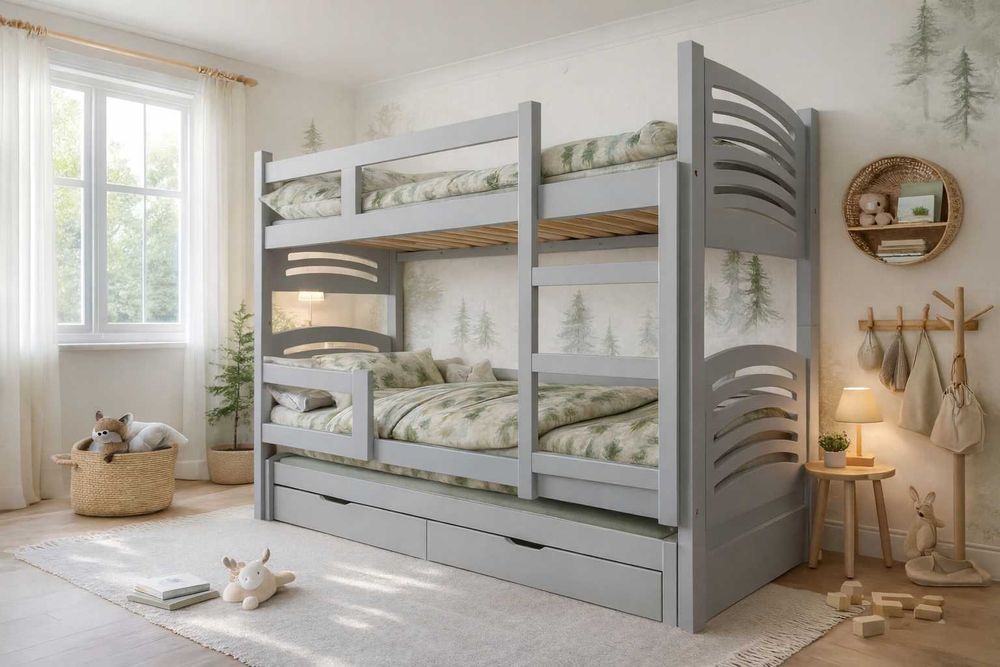 Łóżko piętrowe LILA 3 osobowe, materace 160x75 | 180x75 gratis