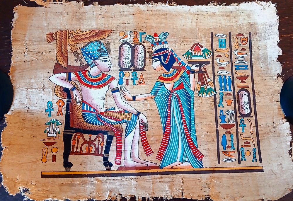 Papiro Egípcio RAFAT PAPYRUS Rei Tutancámon e Sua Esposa - autêntico
