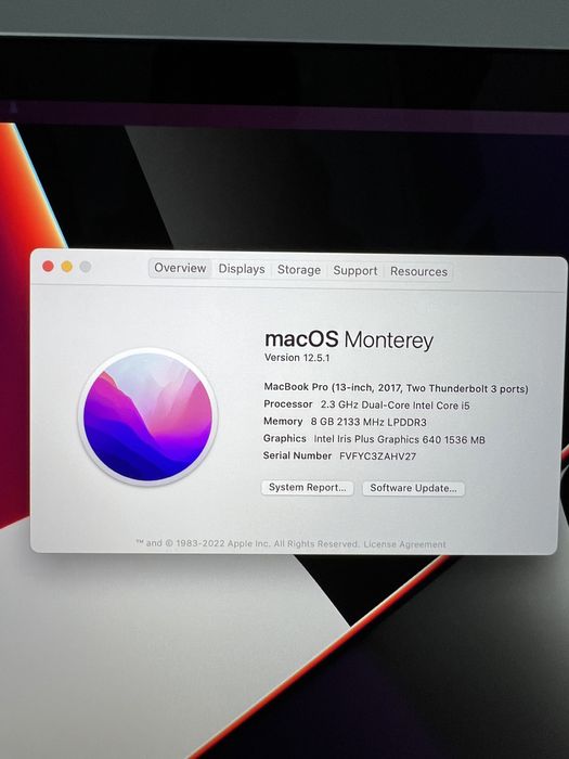 330$ MacBook Pro 13" 2017 MPXR2 2,3GHz / i5 / 8 GB / 128gb SSD