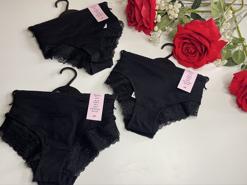 Набір чорних бавовняних трусиків 3 шт h&m оригінал з бірками