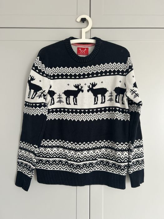 Świąteczny sweter Reserved granatowy biały górski męski damski gruby zimowy we wzory