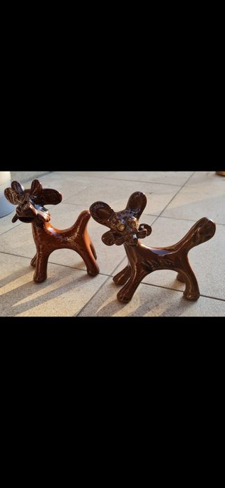 Stara figurka ceramiczna Mały Lew / Koziołek – Majolika Wasylków, lata 60/70. Vintage PRL
