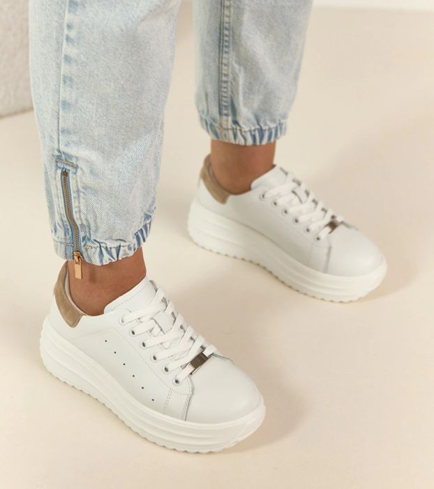 Białe Skórzane Sneakersy Na Platformie Filippo