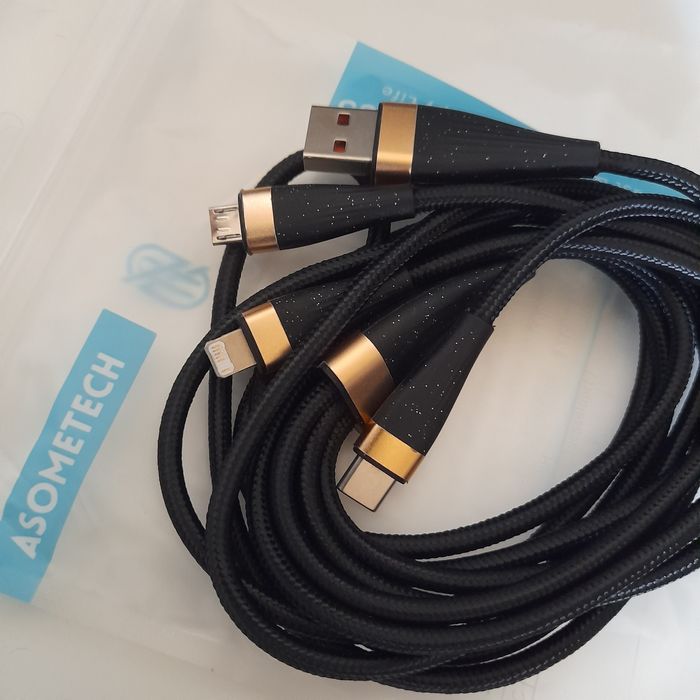Usb Кабель Asometech 100W 3 в 1 Type-C + Lightning + microUSB - USB 2м