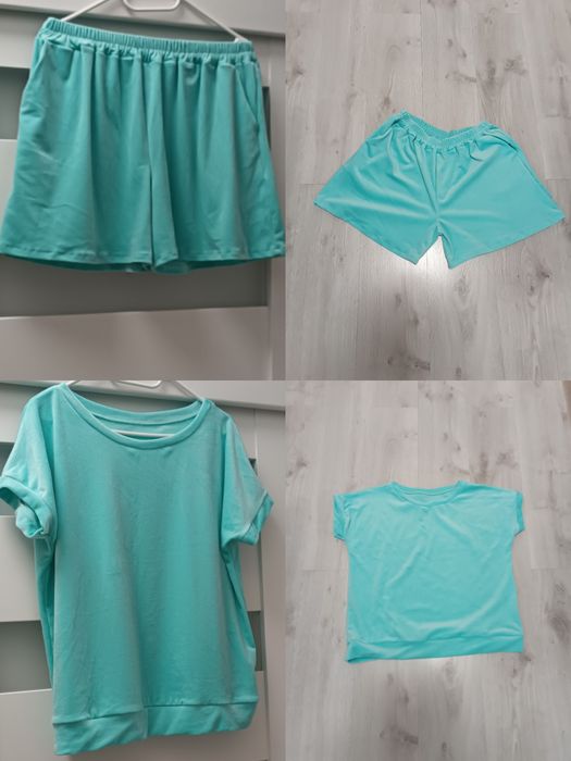 Dres uni na S M L xl komplet welur na lato krótki lazur pastelowy
