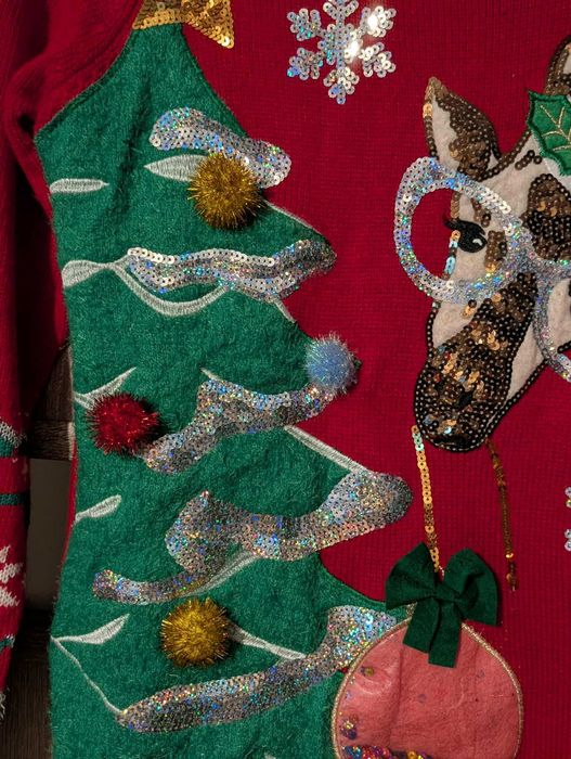 Sweter świąteczny United States Sweaters M cekiny choinka żyrafa