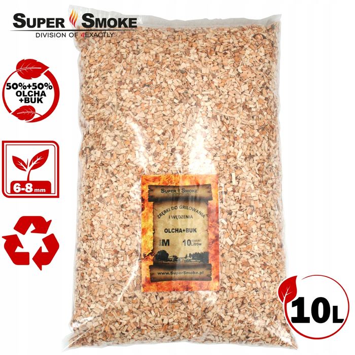 Zrębki Wędzarnicze SuperSmoke OLCHA+BUK KL-08 (6-8mm) Medium 10 Litrów