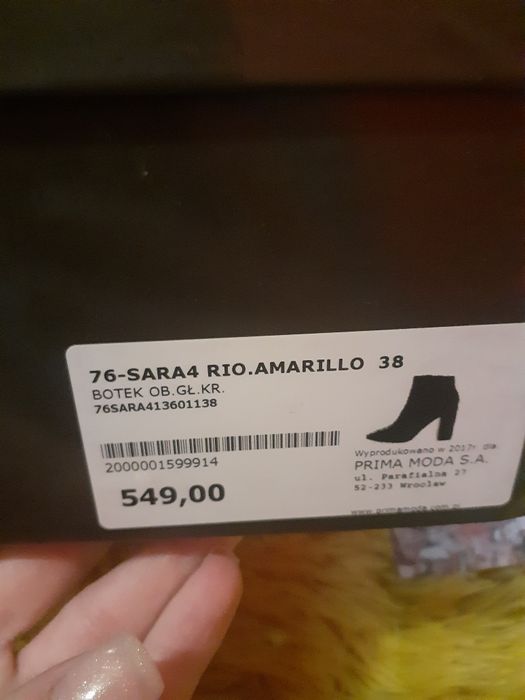 Złote botki na słupku Prima Moda skóra naturalna r. 38