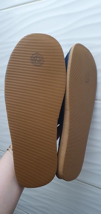 Kapcie 42 laczki pantofle męskie skóra naturalna skórzane granatowe