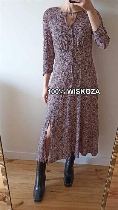 Sukienka midi w kropki brudny róż reserved