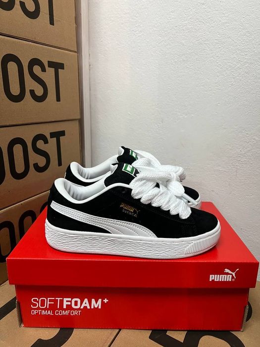 36-45 Puma Suede Xl Black White + доп чорні шнурки