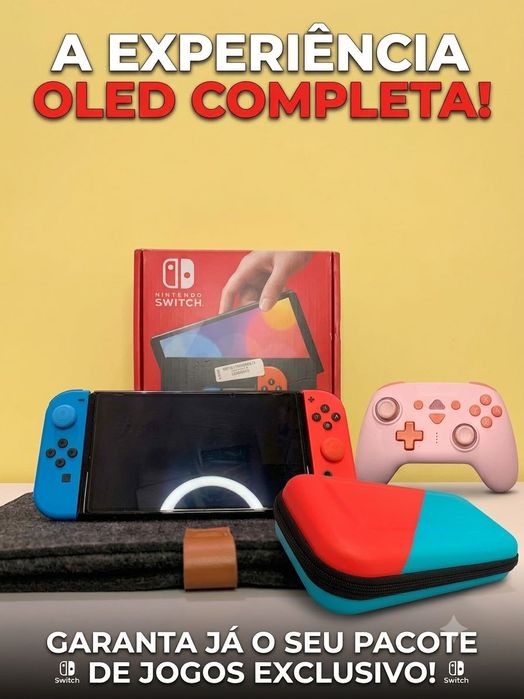 Nintendo Switch OLED + Comando Subsonic + Jogos + Estojo de Transporte (Como Nova)