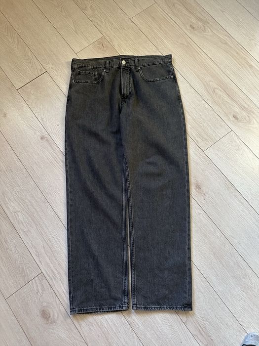 Базові чоловічі чорні джинси baggy в міру широкі washed L , Л варенки