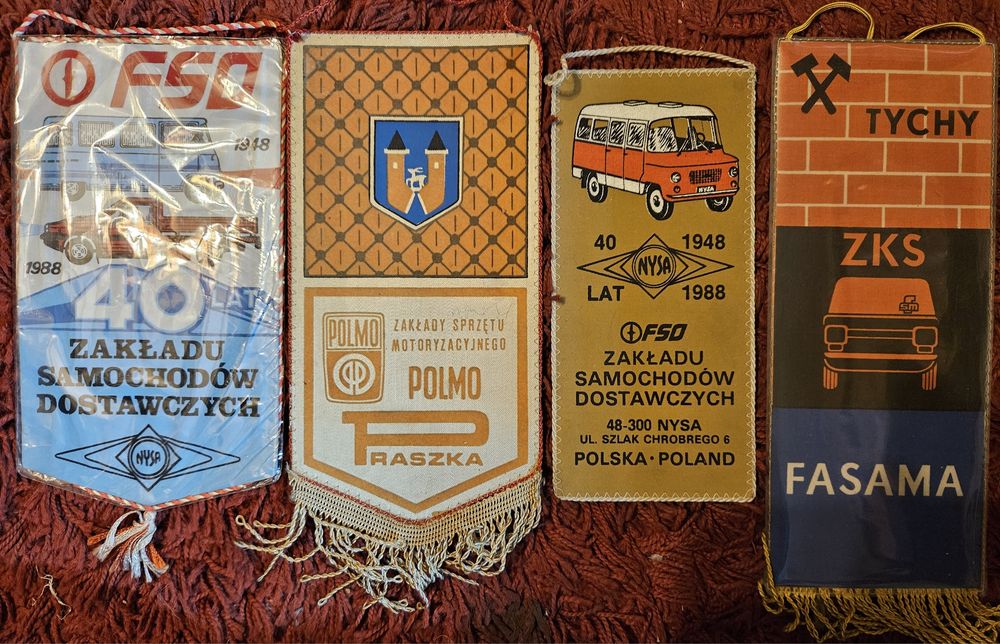Proporczyki PRL. Pamiątki motoryzacji polskiej FSD FSM Polmo nysa praszka