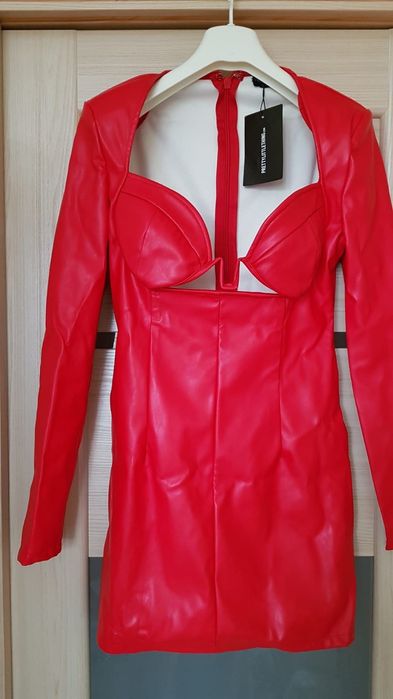 Сексі червона ефектна шкіряна міні-сукня з вирізами декольте М трендНГ