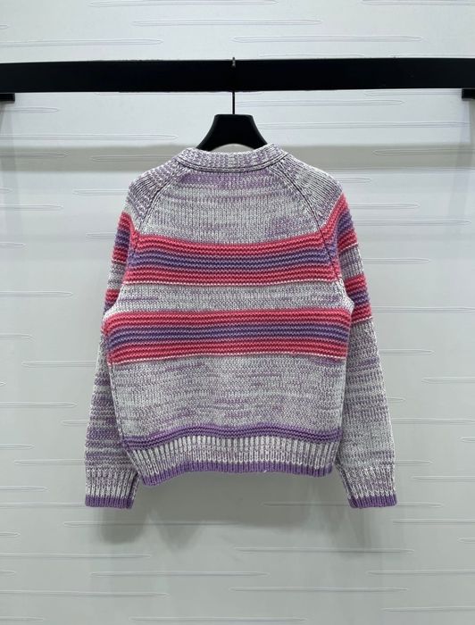 Chanel wełniany kardigan w paski z logo